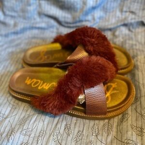 Sam Edelman Bianca leather and faux fur crossed slides 10